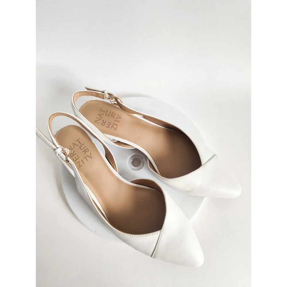 Naturalizer Slingback Pumps 6.5 White Leather Block Heel Pointed Toe